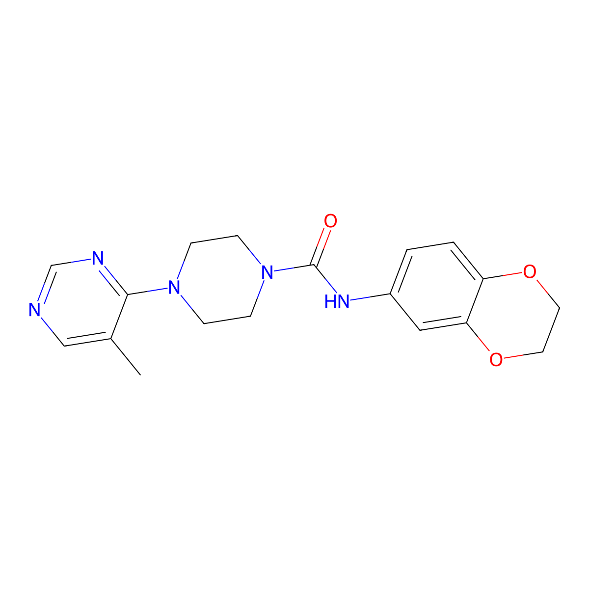 N-(2,3-dihydrobenzo[b][1,4]dioxin-6-yl)-4-(5-methylpyrimidin-4-yl)piperazine-1-carboxamide molecular structure, CAS 1428351-40-9