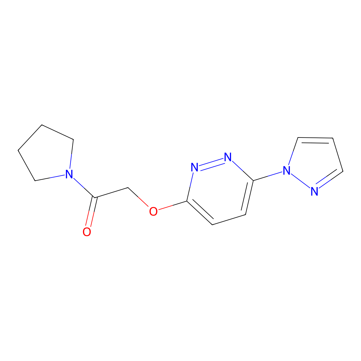 2-((6-(1H-pyrazol-1-yl)pyridazin-3-yl)oxy)-1-(pyrrolidin-1-yl)ethanone molecular structure, CAS 1428351-41-0