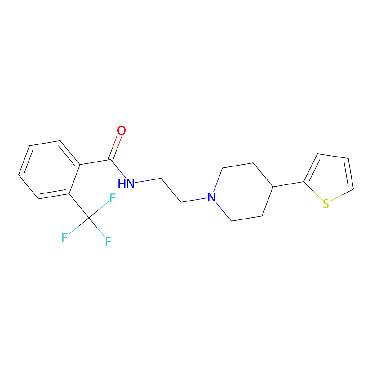 N-(2-(4-(thiophen-2-yl)piperidin-1-yl)ethyl)-2-(trifluoromethyl)benzamide molecular structure, CAS 1428351-42-1
