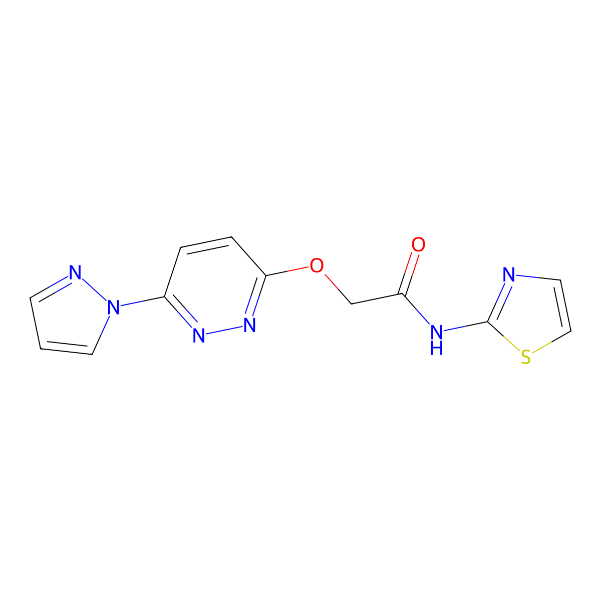 2-((6-(1H-pyrazol-1-yl)pyridazin-3-yl)oxy)-N-(thiazol-2-yl)acetamide molecular structure, CAS 1428351-54-5