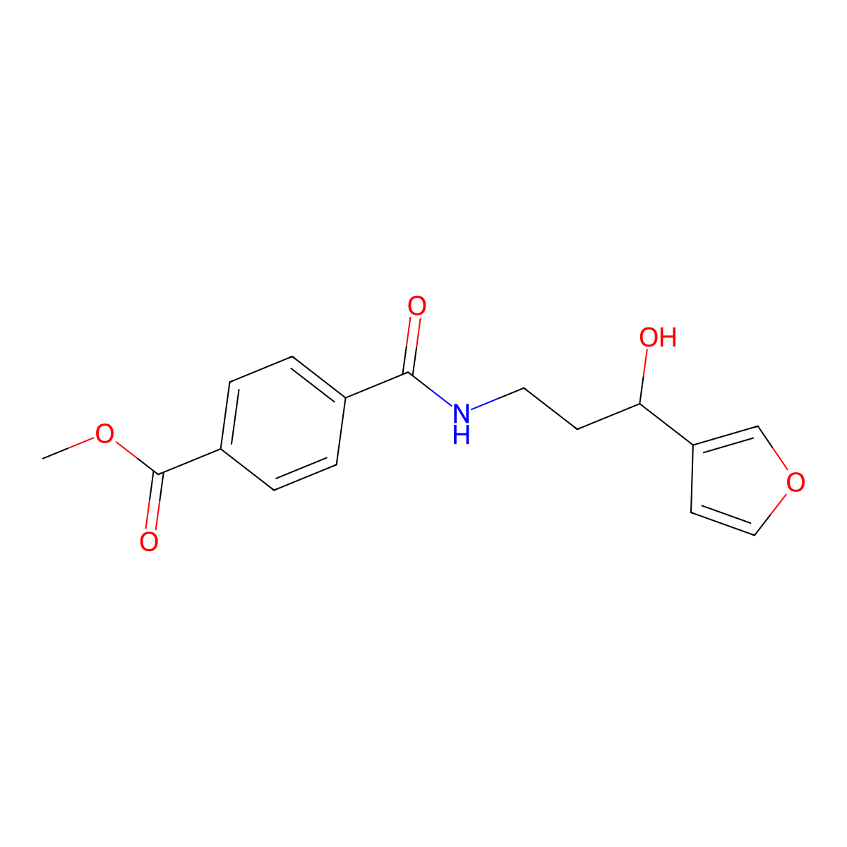 Methyl 4-((3-(furan-3-yl)-3-hydroxypropyl)carbamoyl)benzoate molecular structure, CAS 1428351-58-9