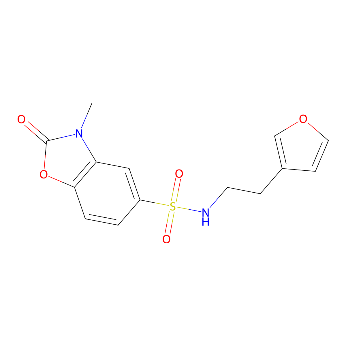 N-(2-(furan-3-yl)ethyl)-3-methyl-2-oxo-2,3-dihydrobenzo[d]oxazole-5-sulfonamide molecular structure, CAS 1428351-64-7
