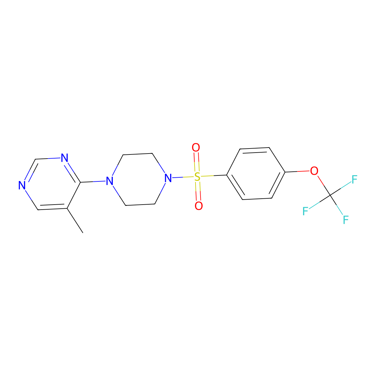 5-Methyl-4-(4-((4-(trifluoromethoxy)phenyl)sulfonyl)piperazin-1-yl)pyrimidine molecular structure, CAS 1428351-65-8