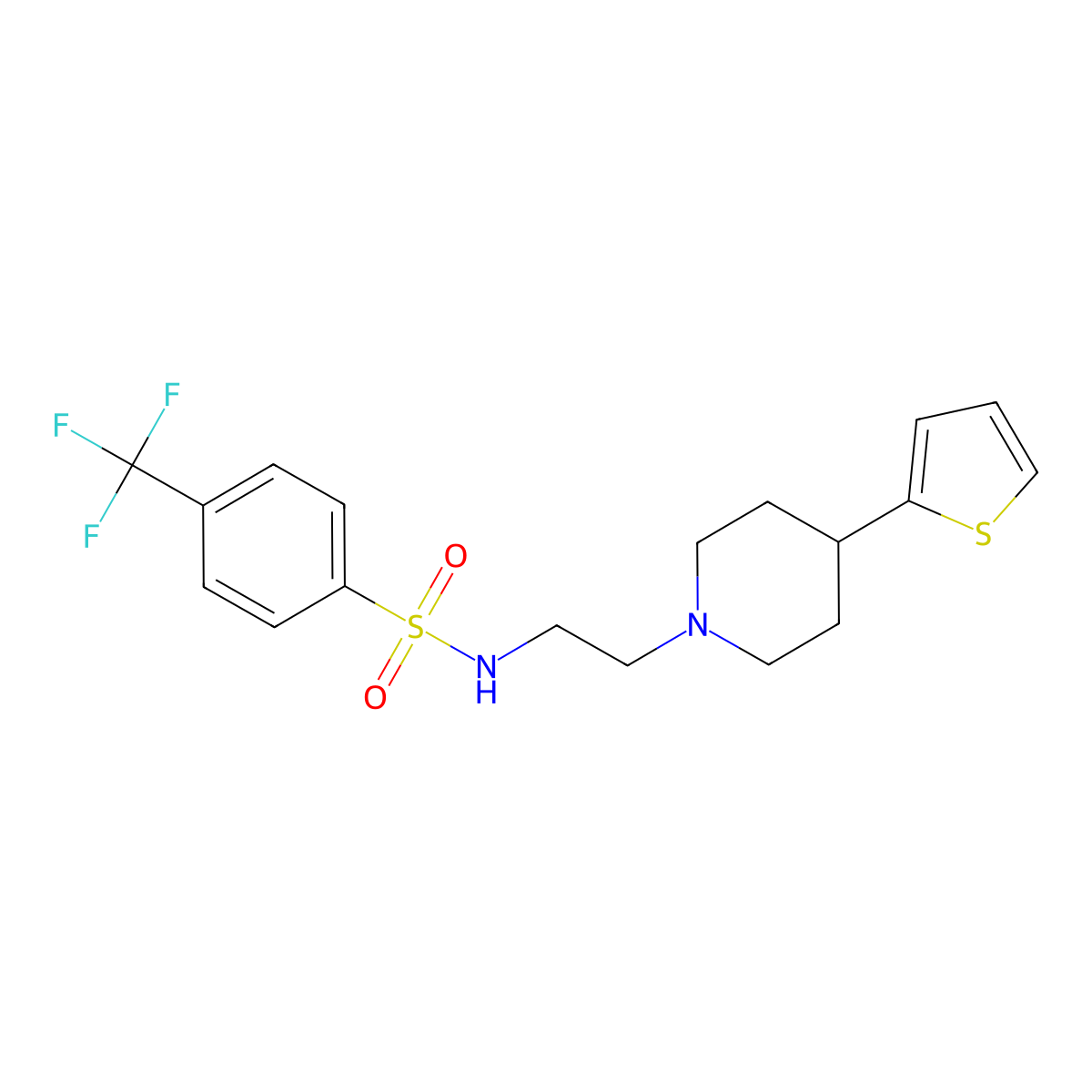 N-(2-(4-(thiophen-2-yl)piperidin-1-yl)ethyl)-4-(trifluoromethyl)benzenesulfonamide molecular structure, CAS 1428351-66-9