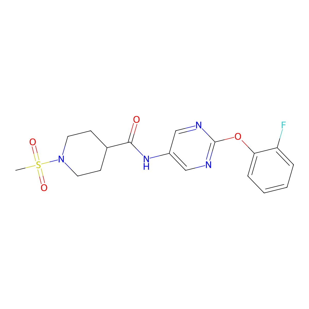 N-[2-(2-Fluorophenoxy)pyrimidin-5-YL]-1-methanesulfonylpiperidine-4-carboxamide molecular structure, CAS 1428351-74-9