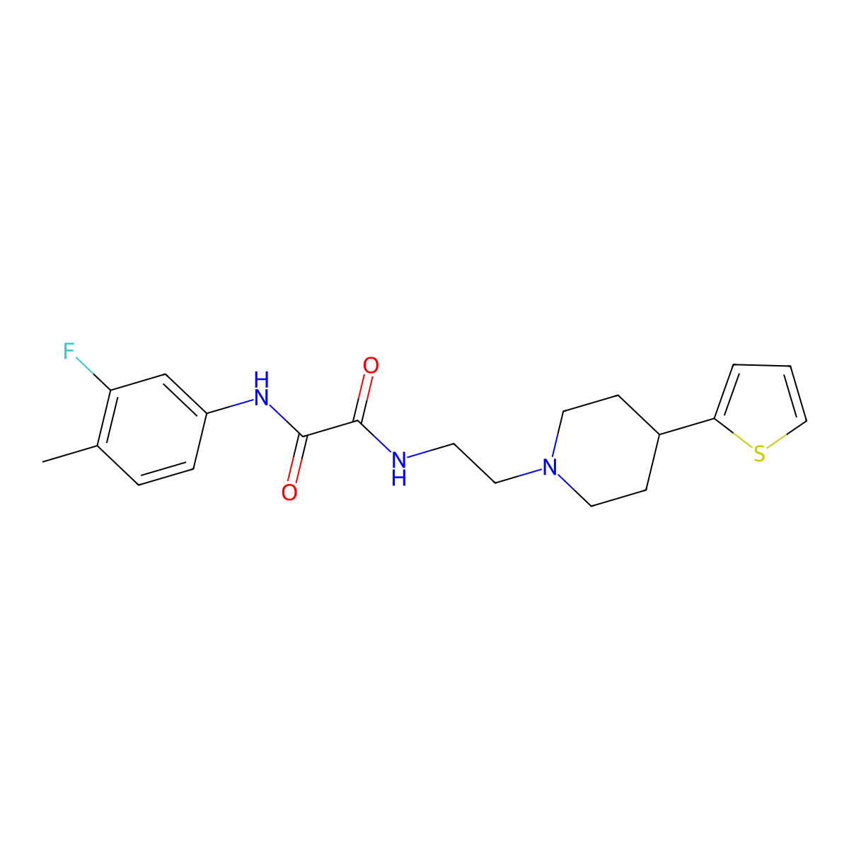 N1-(3-fluoro-4-methylphenyl)-N2-(2-(4-(thiophen-2-yl)piperidin-1-yl)ethyl)oxalamide molecular structure, CAS 1428351-75-0