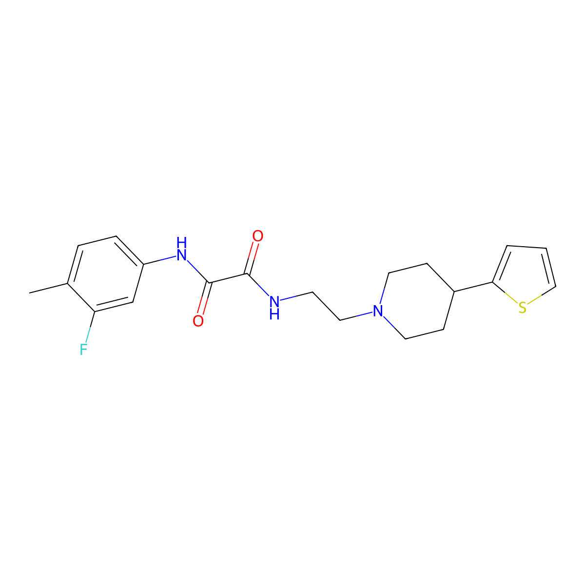 N1-(3-fluoro-4-methylphenyl)-N2-(2-(4-(thiophen-2-yl)piperidin-1-yl)ethyl)oxalamide molecular structure, CAS 1428351-75-0