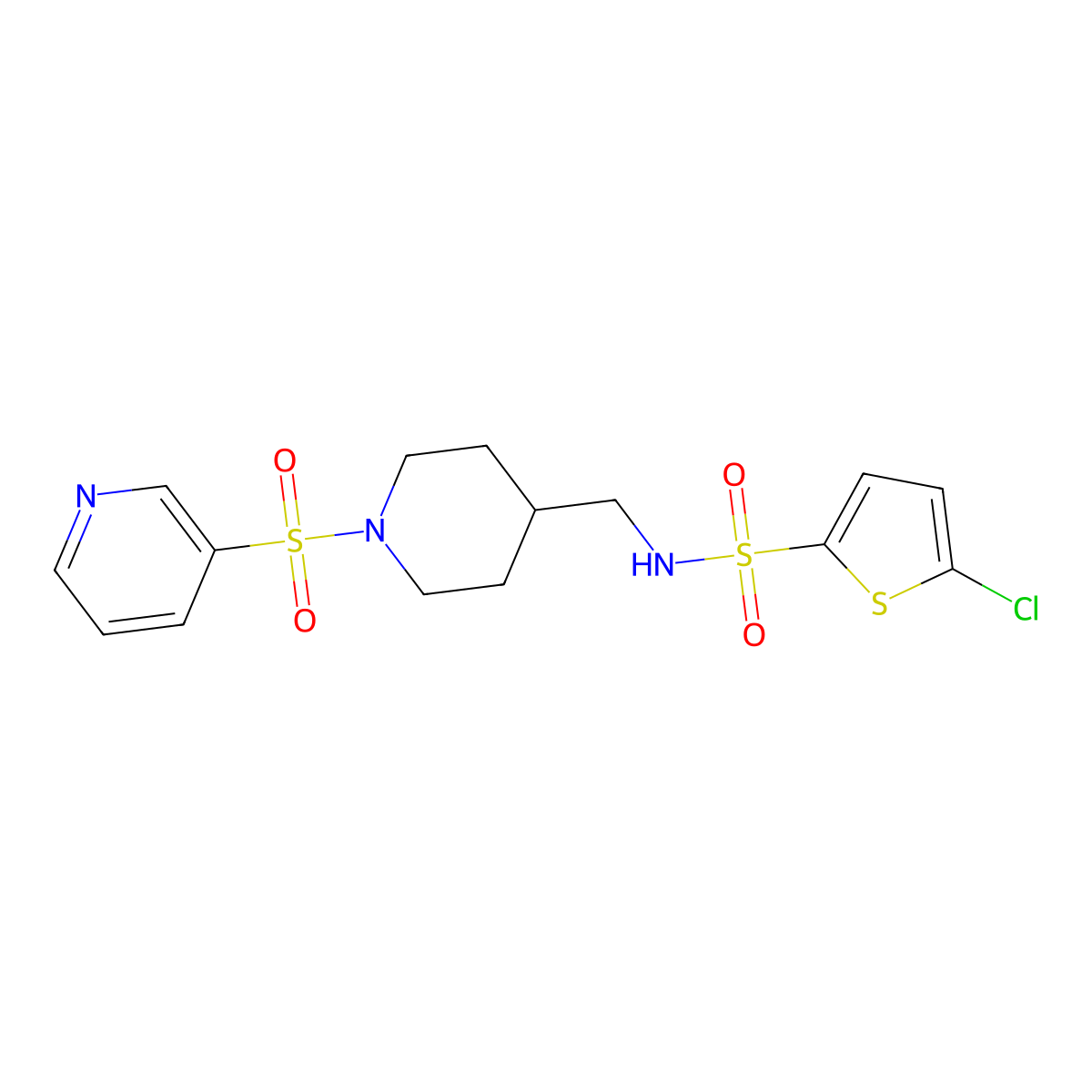 5-Chloro-N-{[1-(pyridine-3-sulfonyl)piperidin-4-YL]methyl}thiophene-2-sulfonamide molecular structure, CAS 1428351-80-7