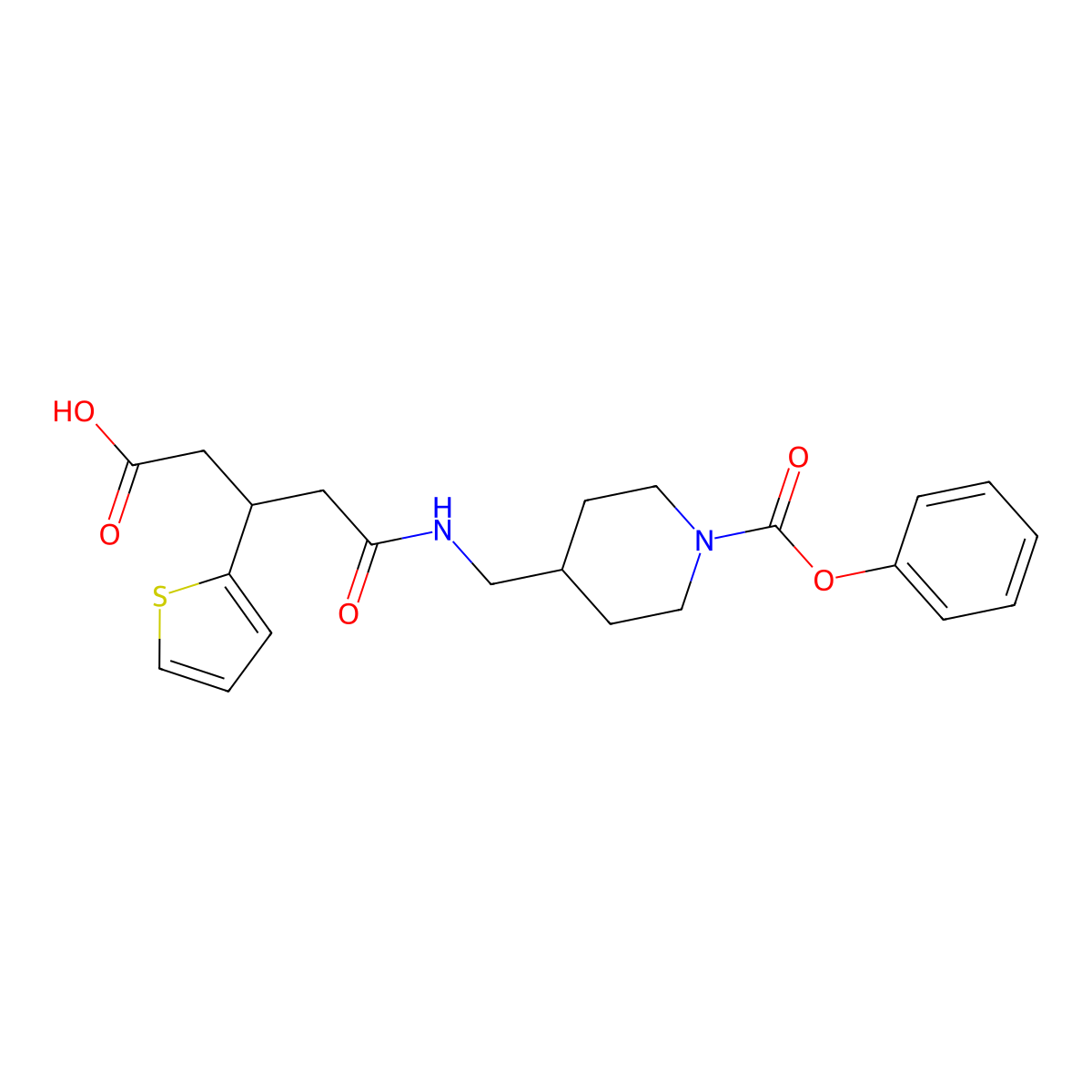 5-Oxo-5-(((1-(phenoxycarbonyl)piperidin-4-yl)methyl)amino)-3-(thiophen-2-yl)pentanoic acid molecular structure, CAS 1428351-83-0