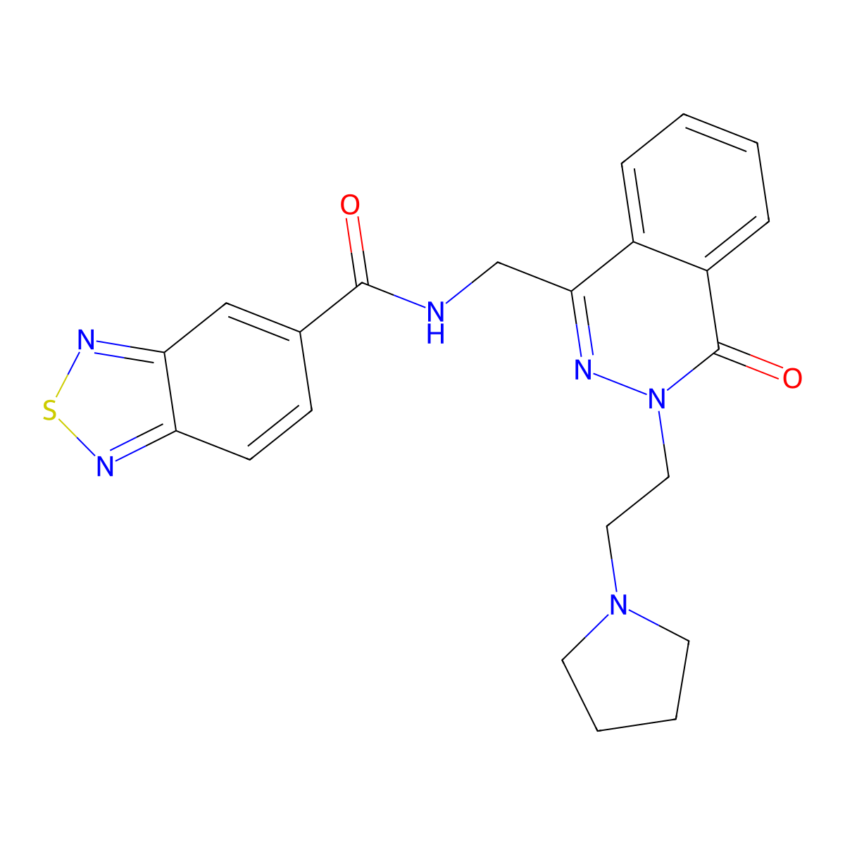 N-((4-oxo-3-(2-(pyrrolidin-1-yl)ethyl)-3,4-dihydrophthalazin-1-yl)methyl)benzo[c][1,2,5]thiadiazole-5-carboxamide molecular structure, CAS 1428351-84-1