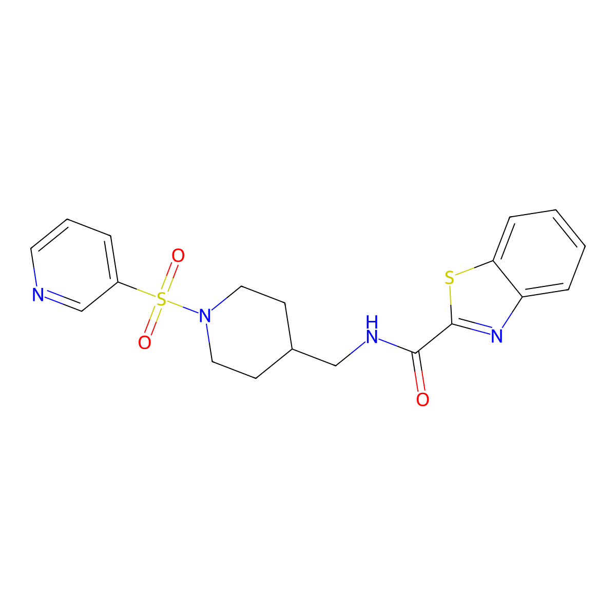 N-((1-(pyridin-3-ylsulfonyl)piperidin-4-yl)methyl)benzo[d]thiazole-2-carboxamide molecular structure, CAS 1428351-86-3