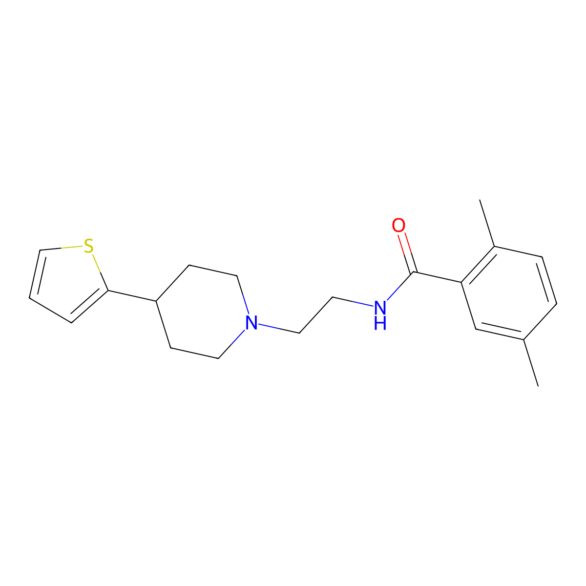 2,5-Dimethyl-N-{2-[4-(thiophen-2-YL)piperidin-1-YL]ethyl}benzamide molecular structure, CAS 1428351-98-7
