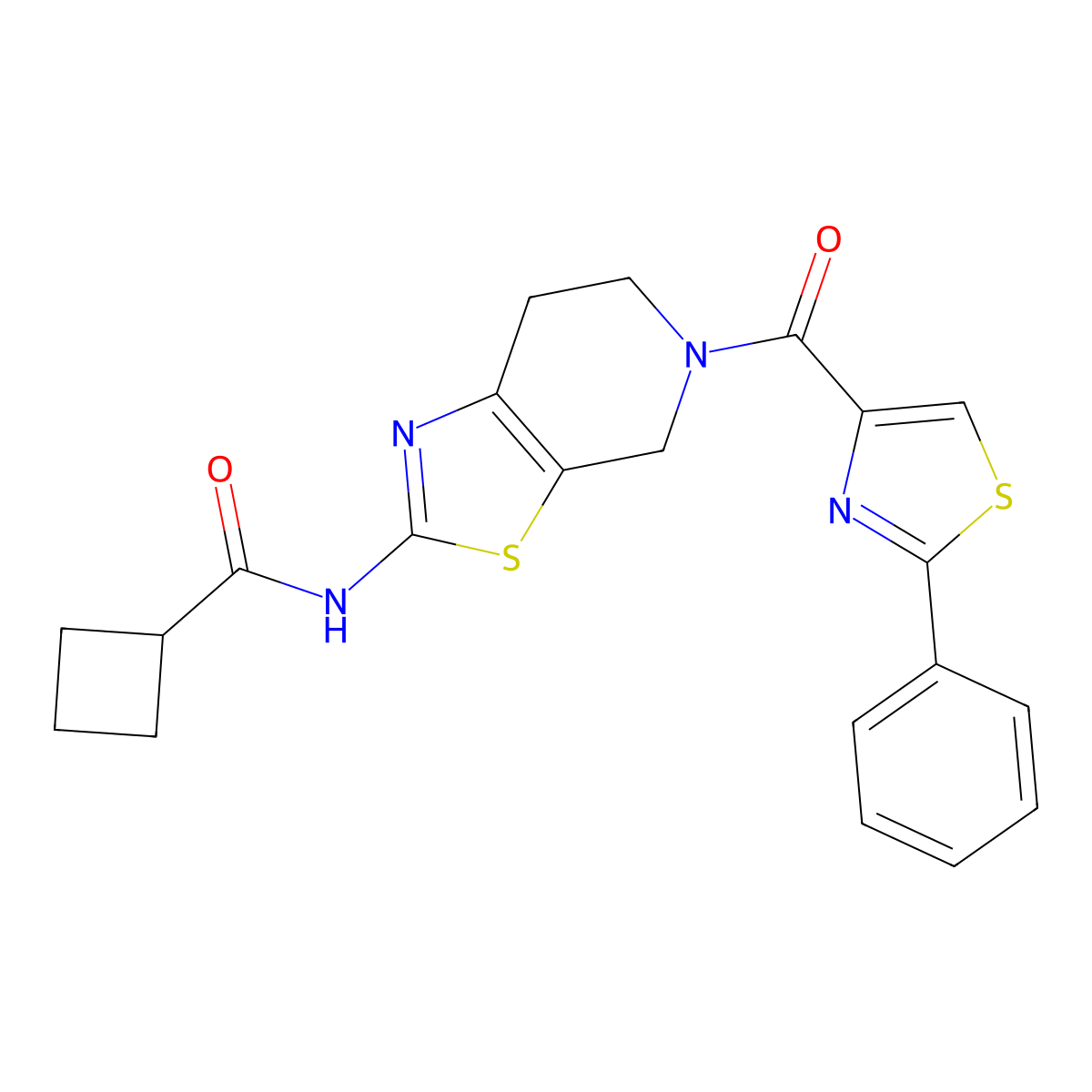 N-(5-(2-phenylthiazole-4-carbonyl)-4,5,6,7-tetrahydrothiazolo[5,4-c]pyridin-2-yl)cyclobutanecarboxamide molecular structure, CAS 1428352-04-8