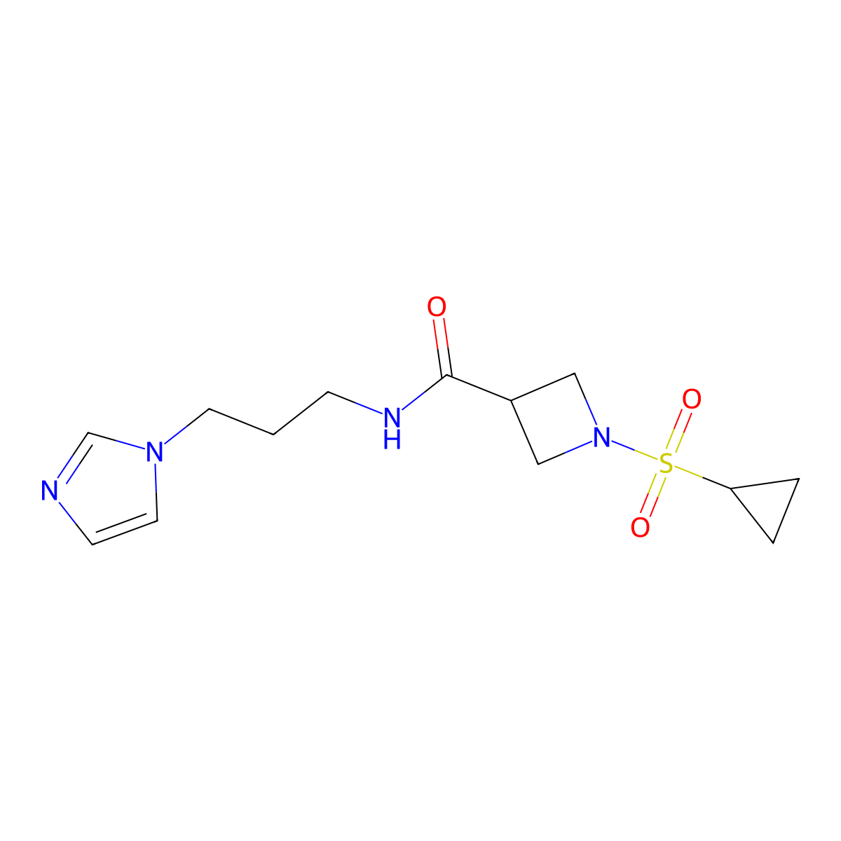 N-(3-(1H-imidazol-1-yl)propyl)-1-(cyclopropylsulfonyl)azetidine-3-carboxamide molecular structure, CAS 1428352-08-2