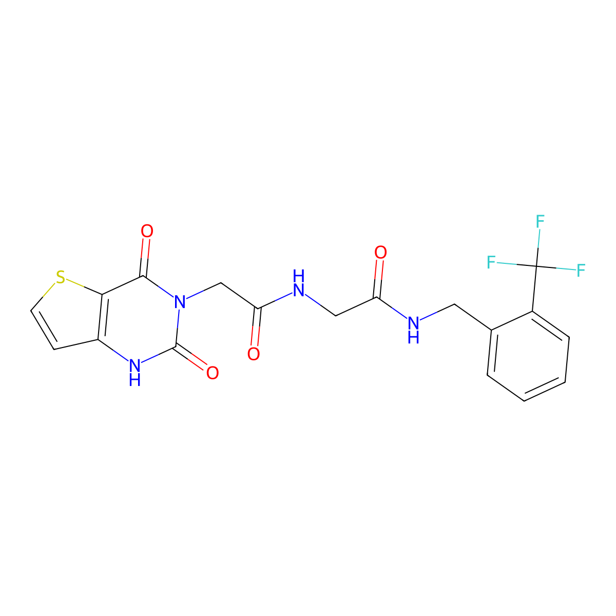 2-(2,4-dioxo-1,2-dihydrothieno[3,2-d]pyrimidin-3(4H)-yl)-N-(2-oxo-2-((2-(trifluoromethyl)benzyl)amino)ethyl)acetamide molecular structure, CAS 1428352-12-8