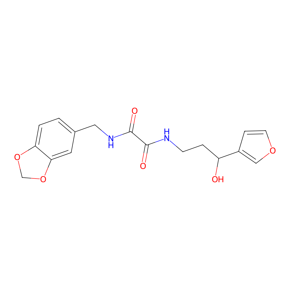 N1-(benzo[d][1,3]dioxol-5-ylmethyl)-N2-(3-(furan-3-yl)-3-hydroxypropyl)oxalamide molecular structure, CAS 1428352-13-9