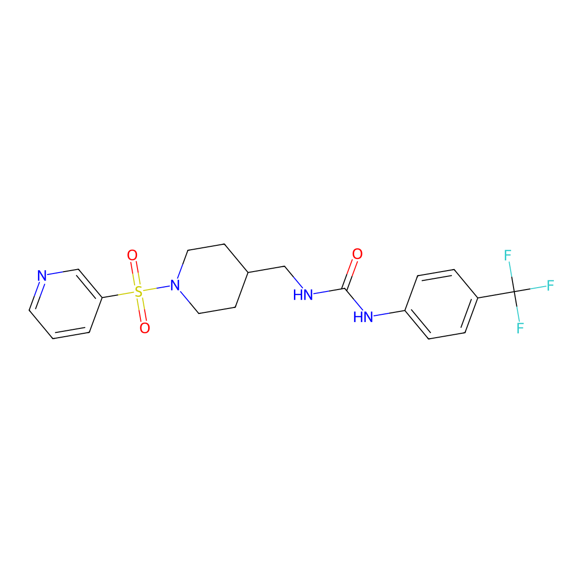 1-((1-(Pyridin-3-ylsulfonyl)piperidin-4-yl)methyl)-3-(4-(trifluoromethyl)phenyl)urea molecular structure, CAS 1428352-14-0