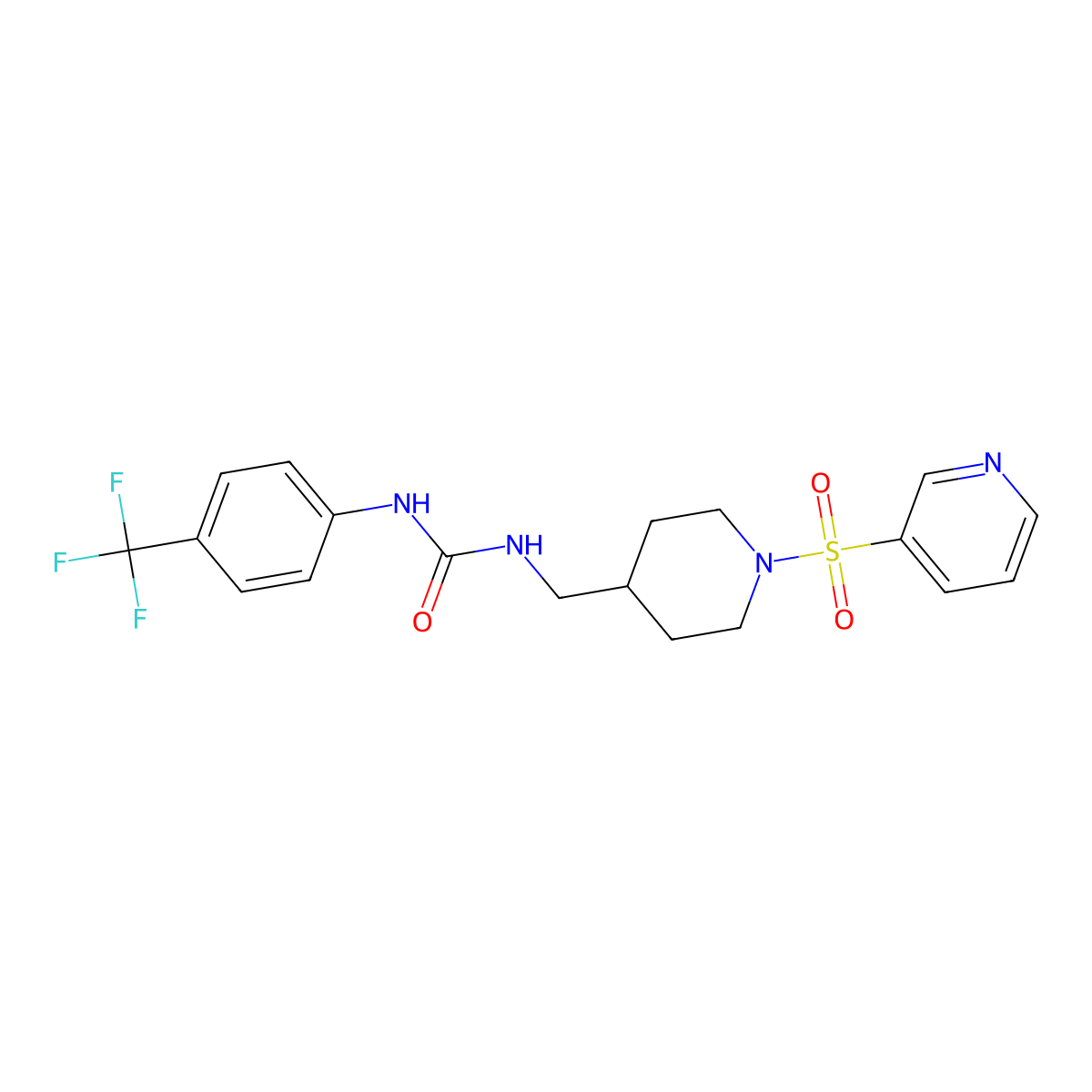 1-((1-(Pyridin-3-ylsulfonyl)piperidin-4-yl)methyl)-3-(4-(trifluoromethyl)phenyl)urea molecular structure, CAS 1428352-14-0