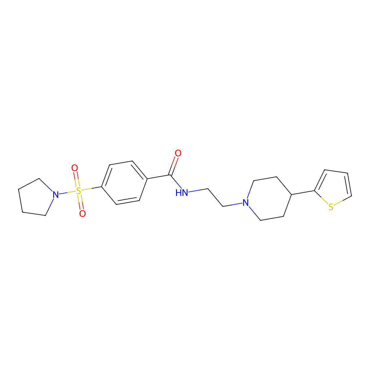 4-(pyrrolidin-1-ylsulfonyl)-N-(2-(4-(thiophen-2-yl)piperidin-1-yl)ethyl)benzamide molecular structure, CAS 1428352-19-5