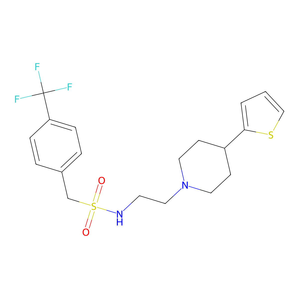 N-{2-[4-(Thiophen-2-YL)piperidin-1-YL]ethyl}-1-[4-(trifluoromethyl)phenyl]methanesulfonamide molecular structure, CAS 1428352-20-8
