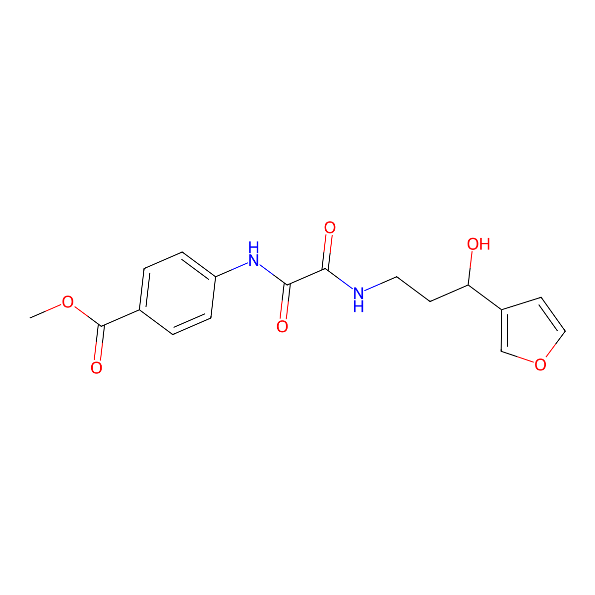 Methyl 4-(2-((3-(furan-3-yl)-3-hydroxypropyl)amino)-2-oxoacetamido)benzoate molecular structure, CAS 1428352-21-9