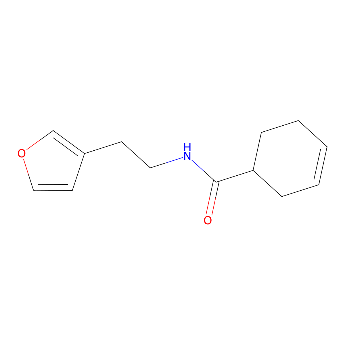 N-(2-(furan-3-yl)ethyl)cyclohex-3-enecarboxamide molecular structure, CAS 1428352-24-2