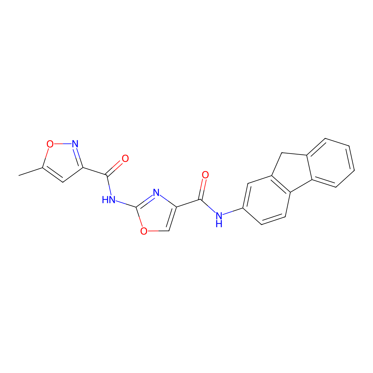 N-(4-((9H-fluoren-2-yl)carbamoyl)oxazol-2-yl)-5-methylisoxazole-3-carboxamide molecular structure, CAS 1428352-26-4