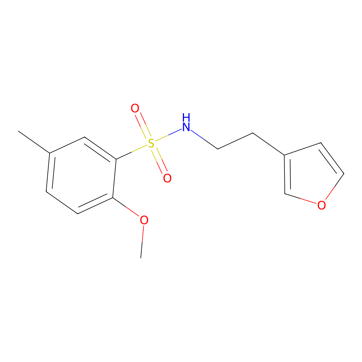 N-(2-(furan-3-yl)ethyl)-2-methoxy-5-methylbenzenesulfonamide molecular structure, CAS 1428352-27-5