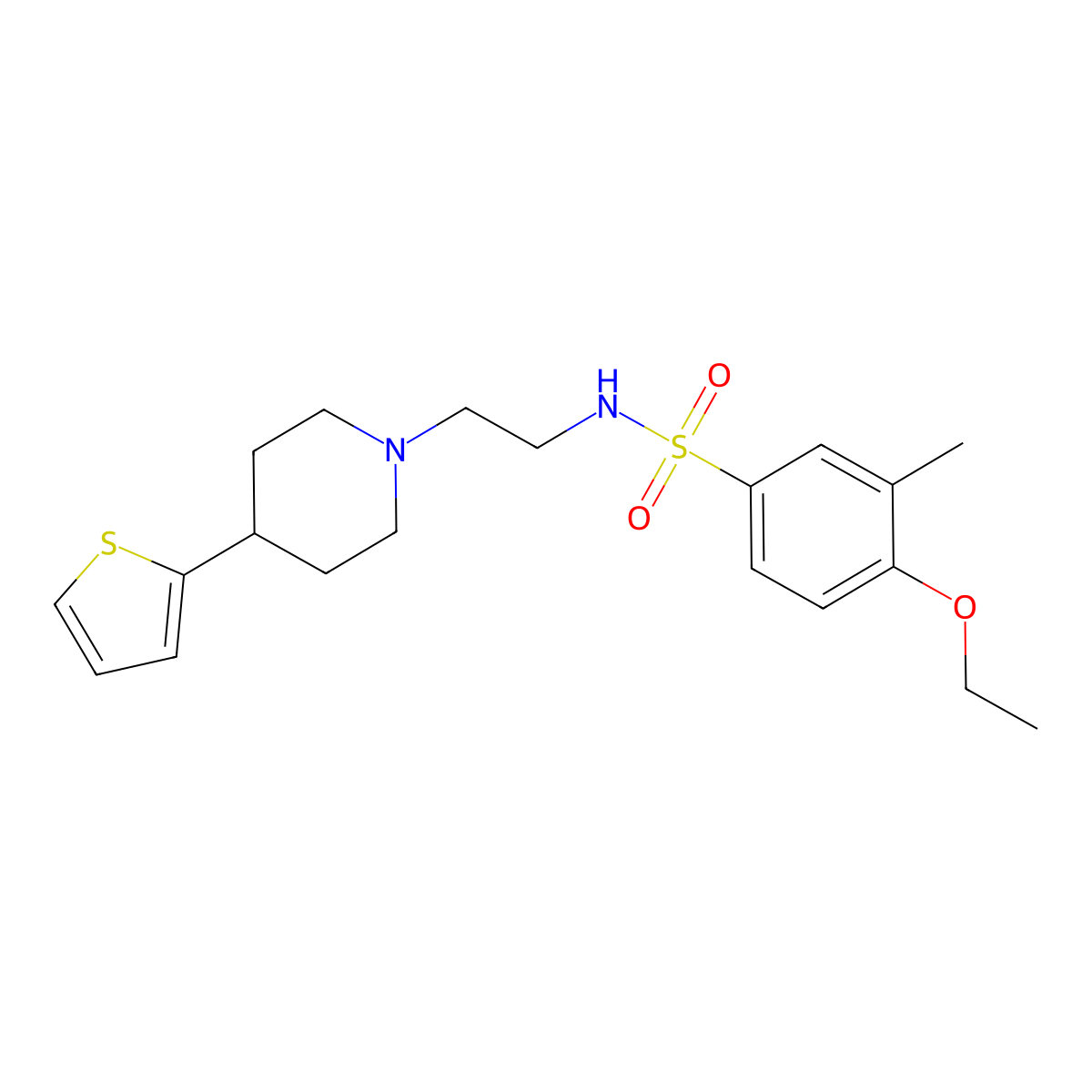 4-ethoxy-3-methyl-N-(2-(4-(thiophen-2-yl)piperidin-1-yl)ethyl)benzenesulfonamide molecular structure, CAS 1428352-29-7