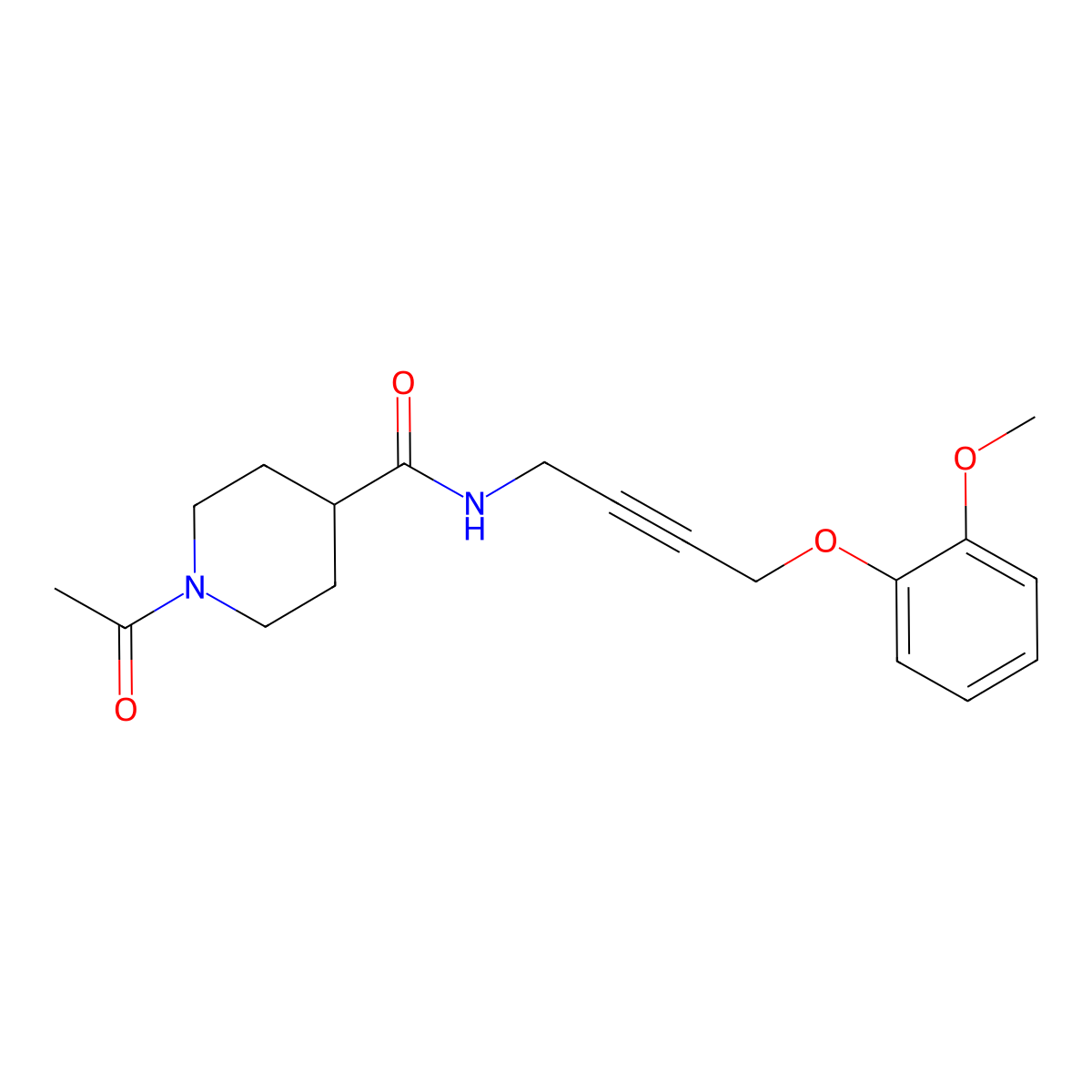 1-Acetyl-N-[4-(2-methoxyphenoxy)but-2-YN-1-YL]piperidine-4-carboxamide molecular structure, CAS 1428352-30-0