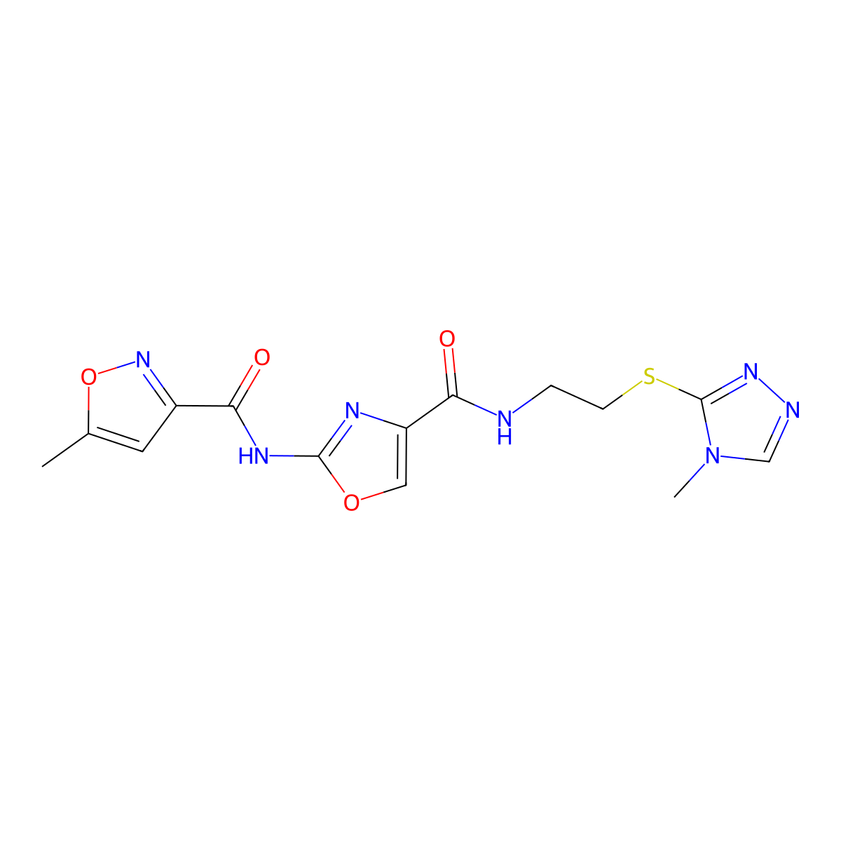 5-methyl-N-(4-((2-((4-methyl-4H-1,2,4-triazol-3-yl)thio)ethyl)carbamoyl)oxazol-2-yl)isoxazole-3-carboxamide molecular structure, CAS 1428352-31-1