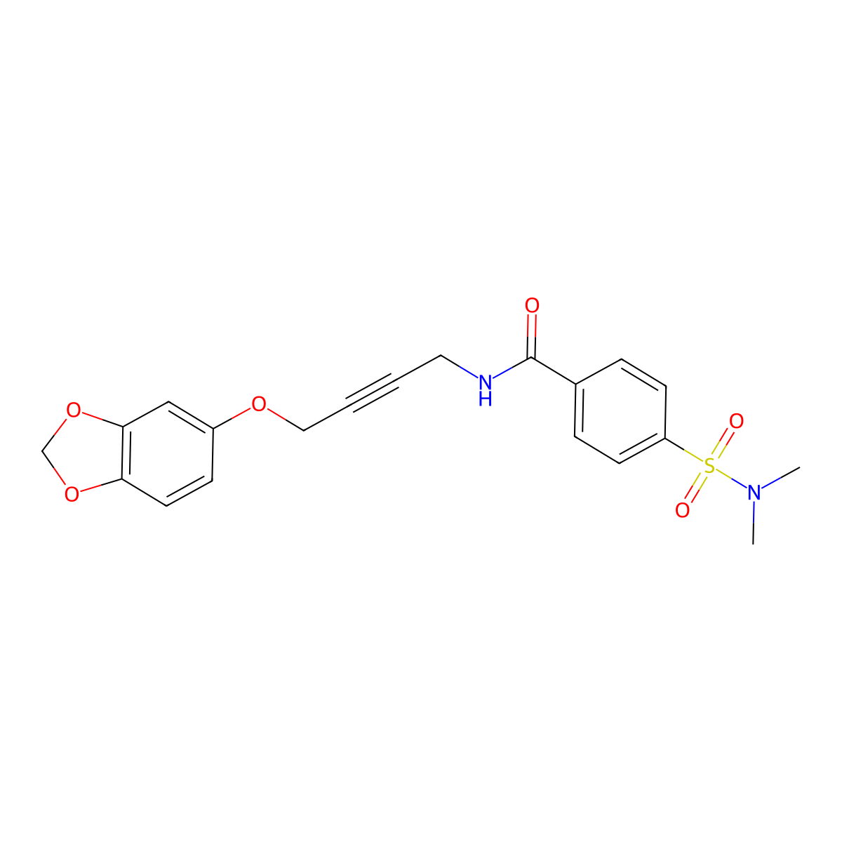 N-(4-(benzo[d][1,3]dioxol-5-yloxy)but-2-yn-1-yl)-4-(N,N-dimethylsulfamoyl)benzamide molecular structure, CAS 1428352-58-2