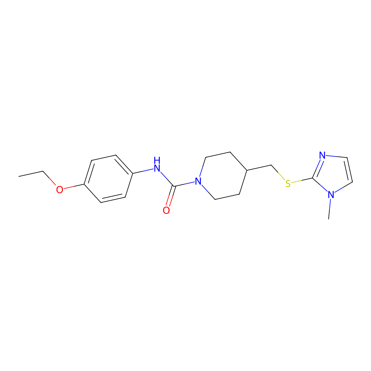 N-(4-ethoxyphenyl)-4-(((1-methyl-1H-imidazol-2-yl)thio)methyl)piperidine-1-carboxamide molecular structure, CAS 1428352-62-8