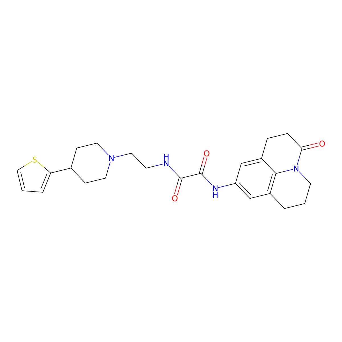 N1-(3-oxo-1,2,3,5,6,7-hexahydropyrido[3,2,1-ij]quinolin-9-yl)-N2-(2-(4-(thiophen-2-yl)piperidin-1-yl)ethyl)oxalamide molecular structure, CAS 1428352-63-9