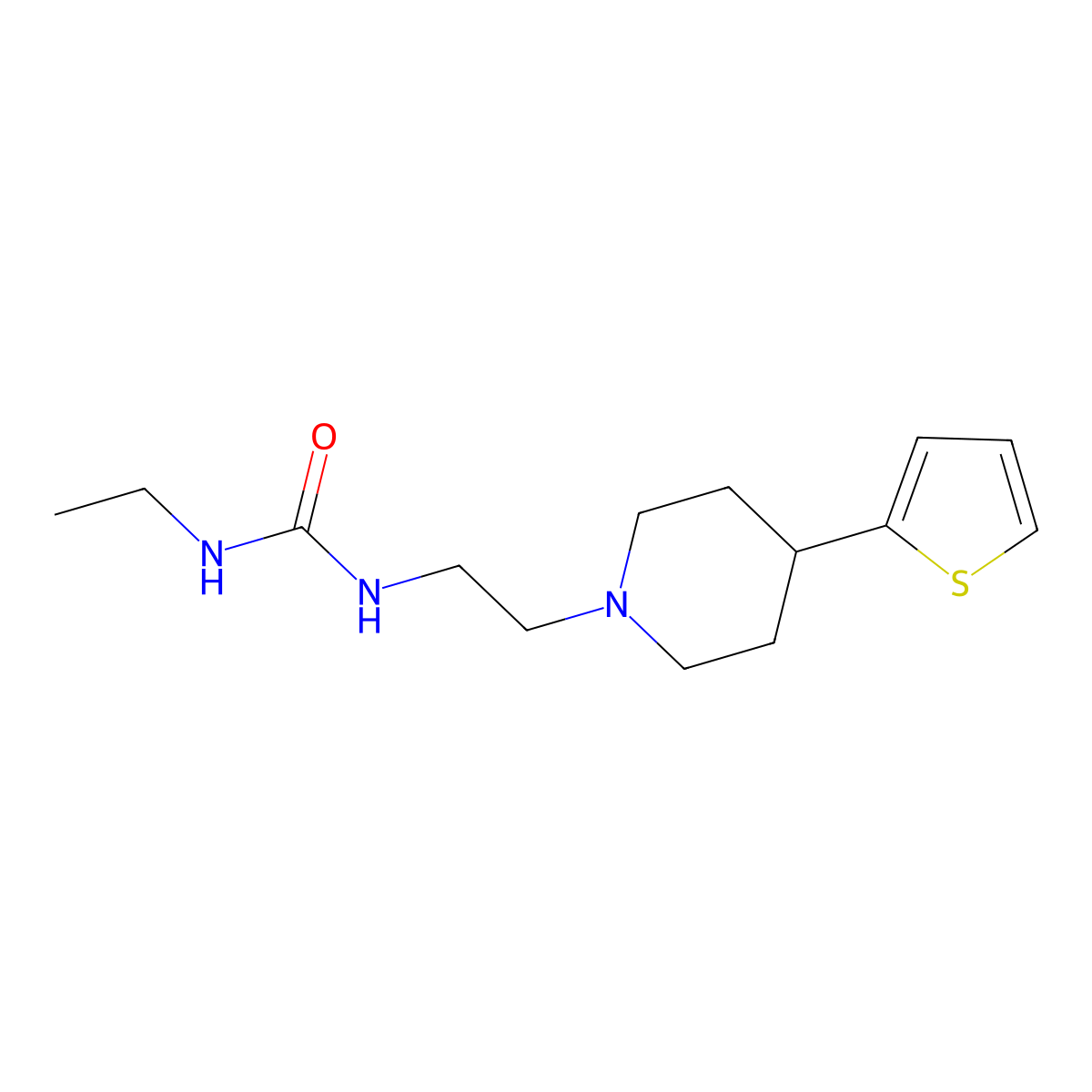 1-Ethyl-3-(2-(4-(thiophen-2-yl)piperidin-1-yl)ethyl)urea molecular structure, CAS 1428352-72-0
