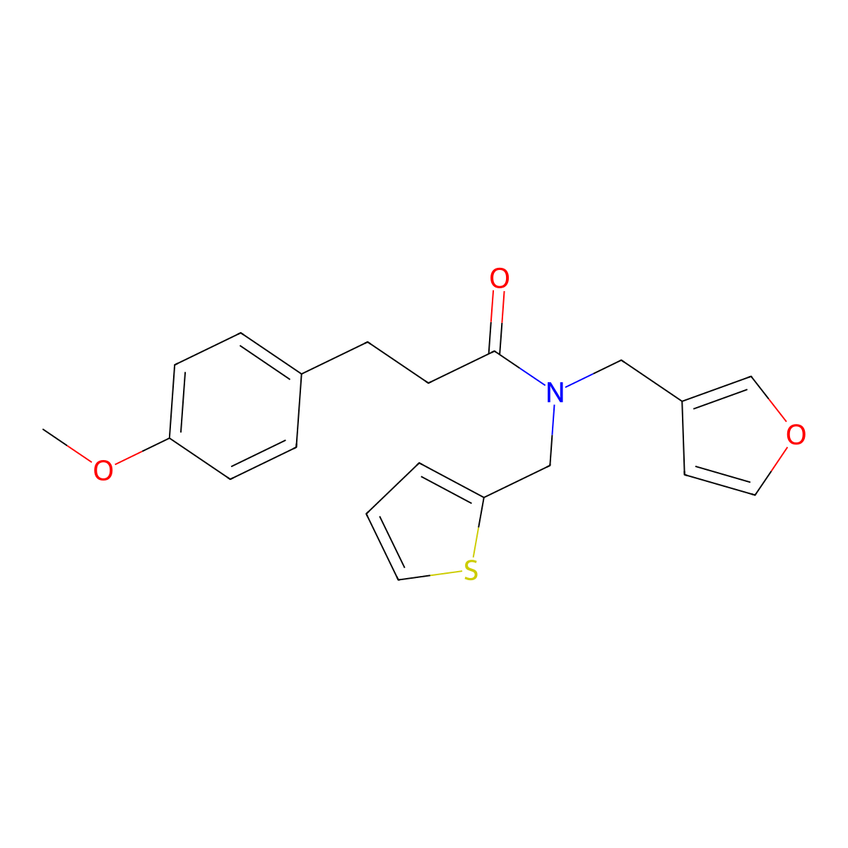 N-(furan-3-ylmethyl)-3-(4-methoxyphenyl)-N-(thiophen-2-ylmethyl)propanamide molecular structure, CAS 1428352-77-5