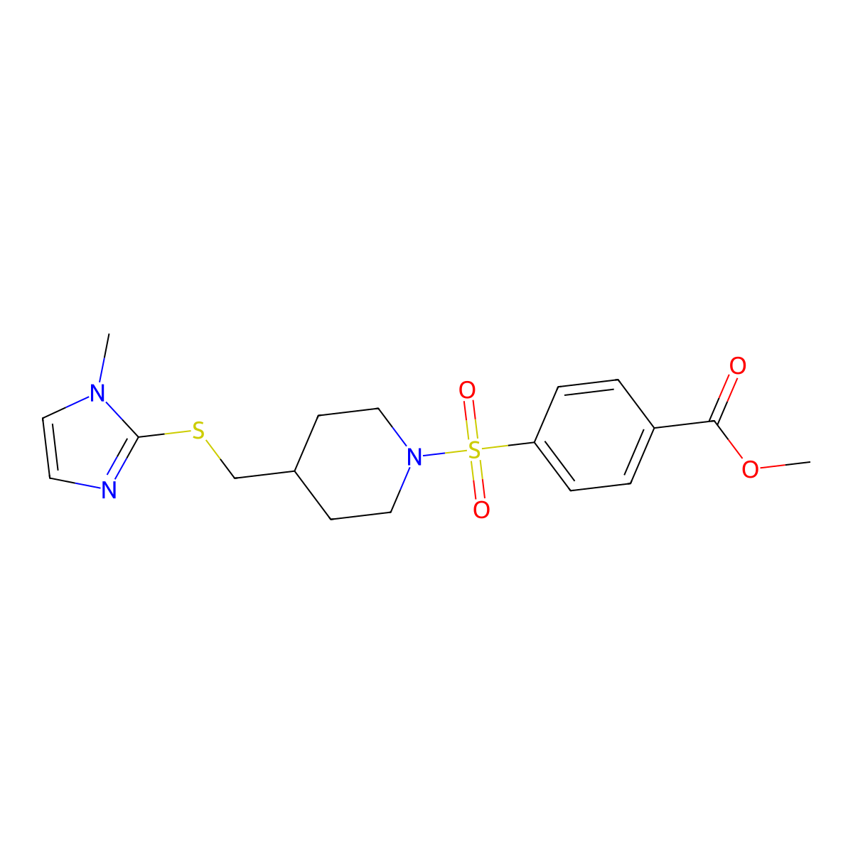methyl 4-((4-(((1-methyl-1H-imidazol-2-yl)thio)methyl)piperidin-1-yl)sulfonyl)benzoate molecular structure, CAS 1428352-81-1