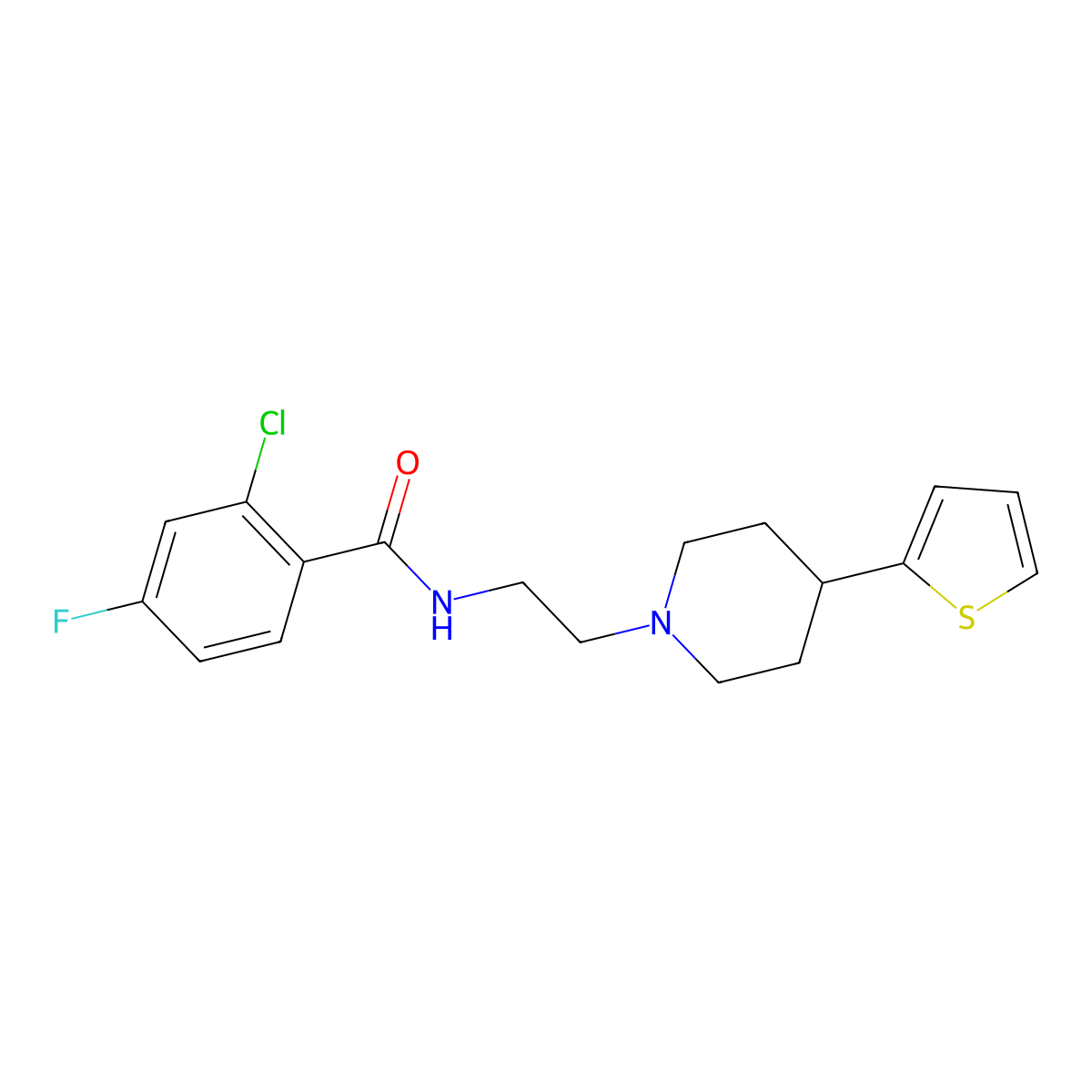 2-Chloro-4-fluoro-N-{2-[4-(thiophen-2-YL)piperidin-1-YL]ethyl}benzamide molecular structure, CAS 1428352-82-2