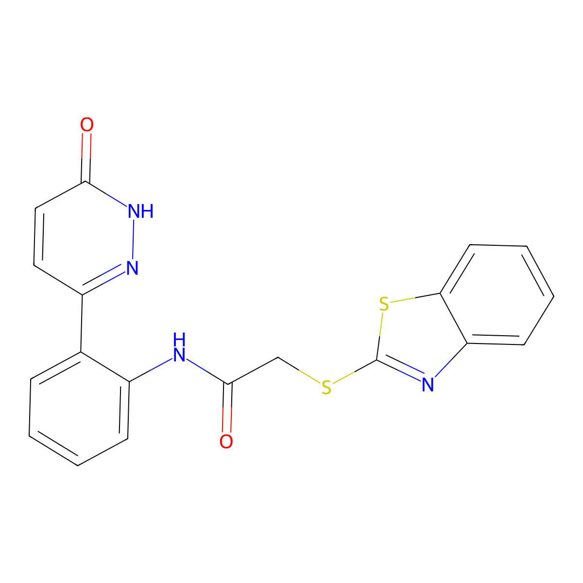 2-(benzo[d]thiazol-2-ylthio)-N-(2-(6-oxo-1,6-dihydropyridazin-3-yl)phenyl)acetamide molecular structure, CAS 1428352-85-5