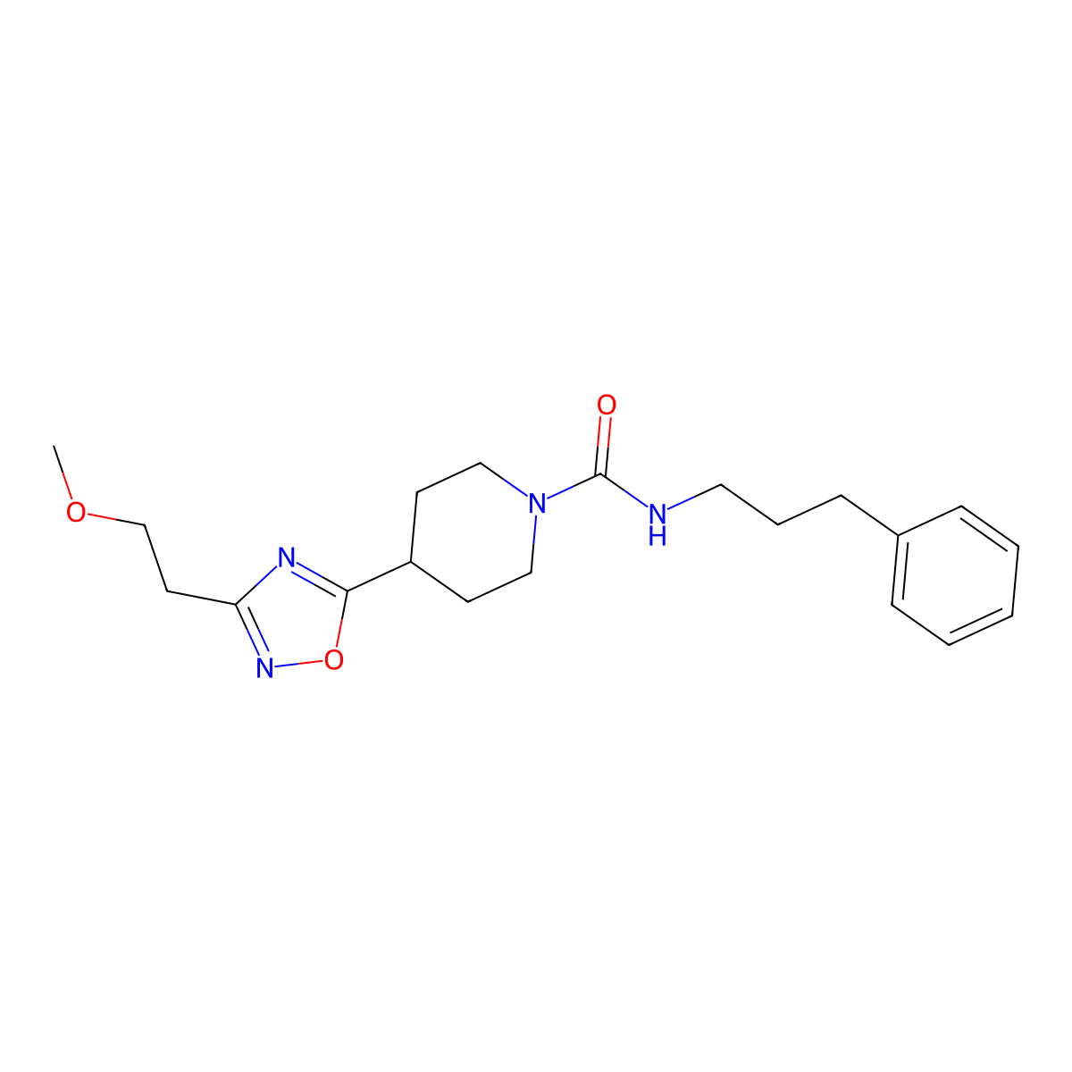 4-(3-(2-methoxyethyl)-1,2,4-oxadiazol-5-yl)-N-(3-phenylpropyl)piperidine-1-carboxamide molecular structure, CAS 1428352-91-3