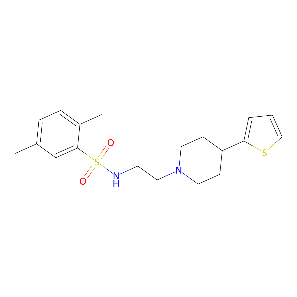2,5-dimethyl-N-(2-(4-(thiophen-2-yl)piperidin-1-yl)ethyl)benzenesulfonamide molecular structure, CAS 1428352-93-5