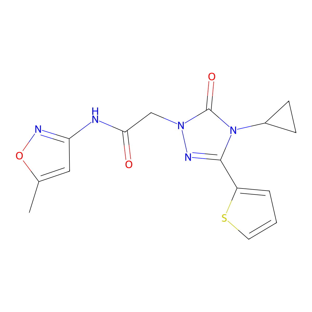 2-(4-cyclopropyl-5-oxo-3-(thiophen-2-yl)-4,5-dihydro-1H-1,2,4-triazol-1-yl)-N-(5-methylisoxazol-3-yl)acetamide molecular structure, CAS 1428352-95-7