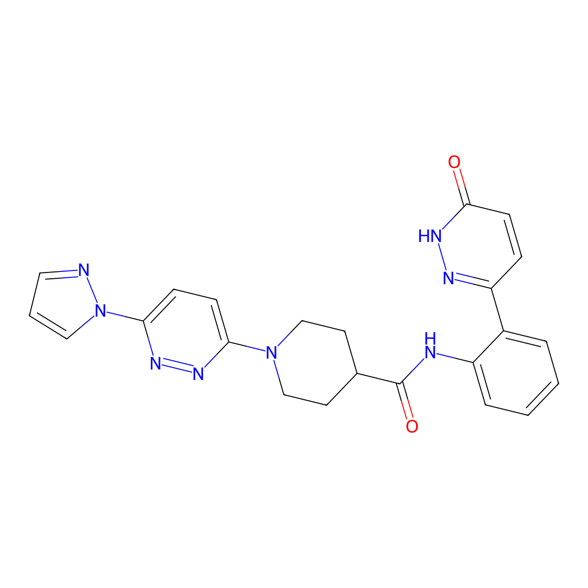 1-(6-(1H-pyrazol-1-yl)pyridazin-3-yl)-N-(2-(6-oxo-1,6-dihydropyridazin-3-yl)phenyl)piperidine-4-carboxamide molecular structure, CAS 1428352-99-1