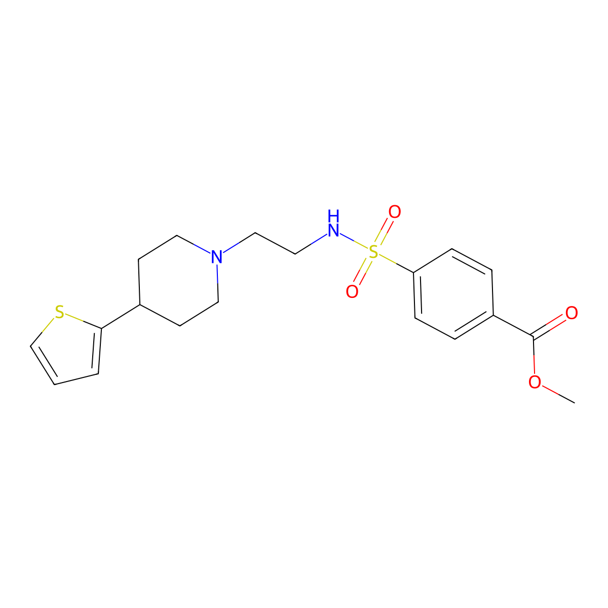 methyl 4-(N-(2-(4-(thiophen-2-yl)piperidin-1-yl)ethyl)sulfamoyl)benzoate molecular structure, CAS 1428353-02-9
