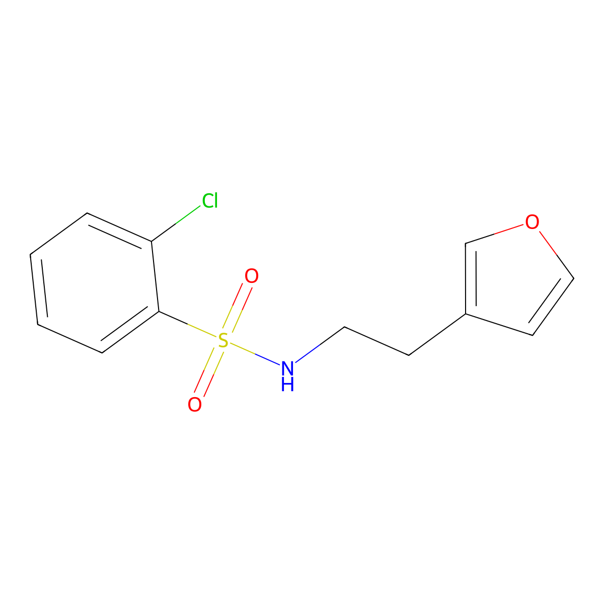 2-chloro-N-(2-(furan-3-yl)ethyl)benzenesulfonamide molecular structure, CAS 1428353-04-1