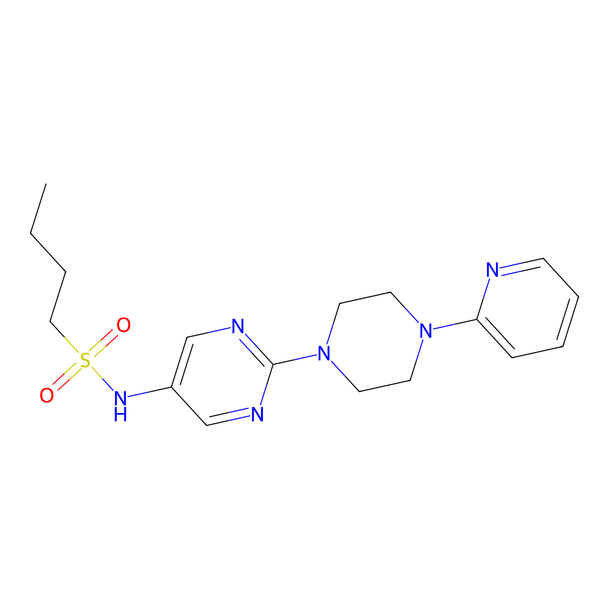 N-(2-(4-(pyridin-2-yl)piperazin-1-yl)pyrimidin-5-yl)butane-1-sulfonamide molecular structure, CAS 1428353-07-4