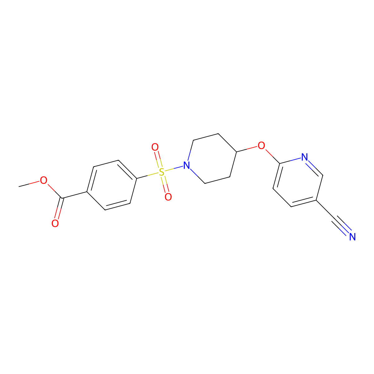 Methyl 4-((4-((5-cyanopyridin-2-yl)oxy)piperidin-1-yl)sulfonyl)benzoate molecular structure, CAS 1428353-09-6