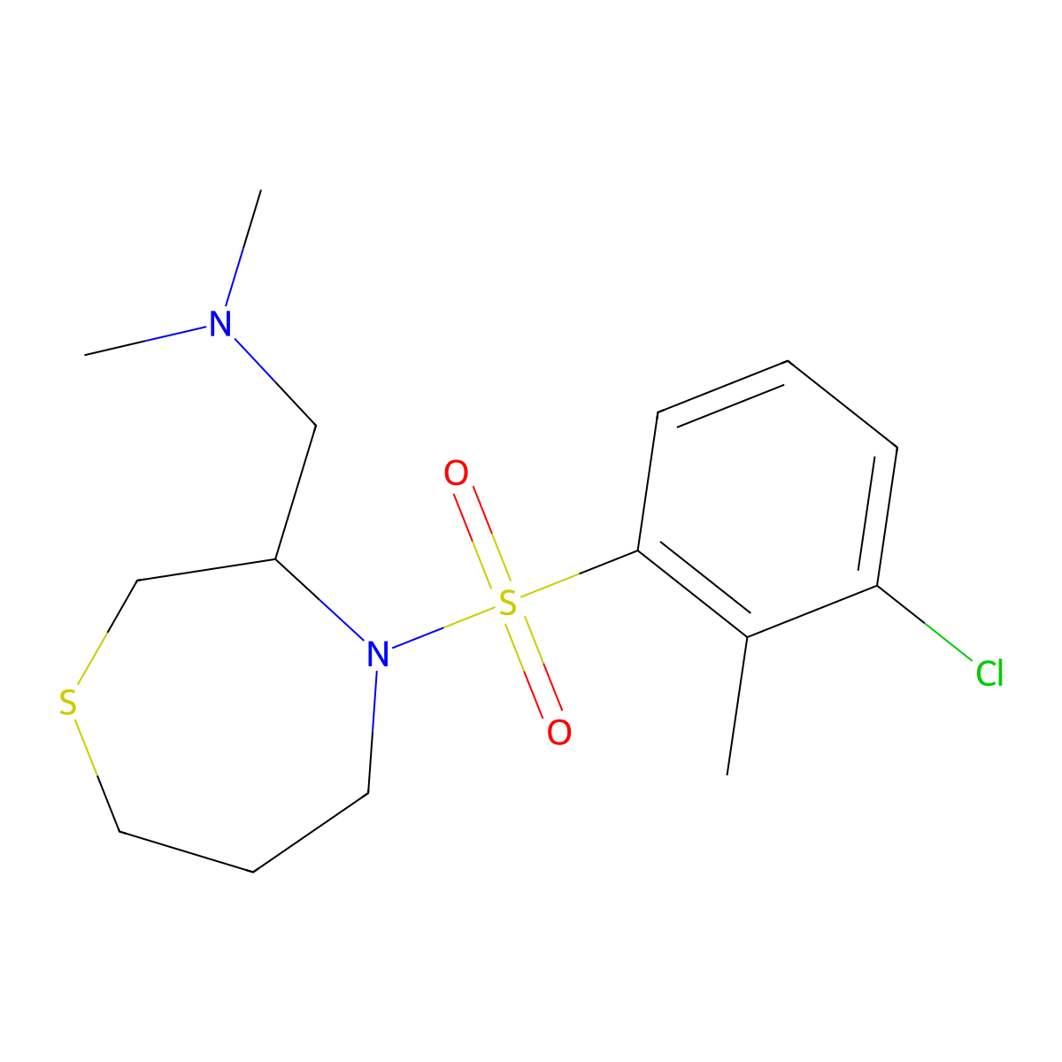 1-(4-((3-chloro-2-methylphenyl)sulfonyl)-1,4-thiazepan-3-yl)-N,N-dimethylmethanamine molecular structure, CAS 1428355-15-0