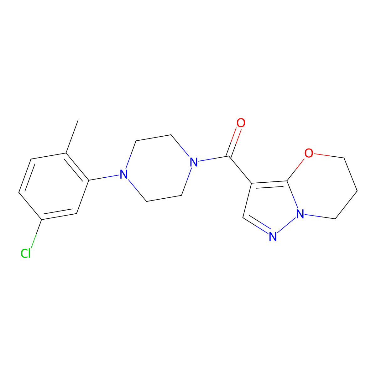 (4-(5-chloro-2-methylphenyl)piperazin-1-yl)(6,7-dihydro-5H-pyrazolo[5,1-b][1,3]oxazin-3-yl)methanone molecular structure, CAS 1428355-16-1