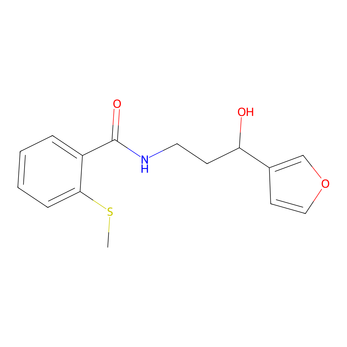 N-(3-(furan-3-yl)-3-hydroxypropyl)-2-(methylthio)benzamide molecular structure, CAS 1428355-21-8